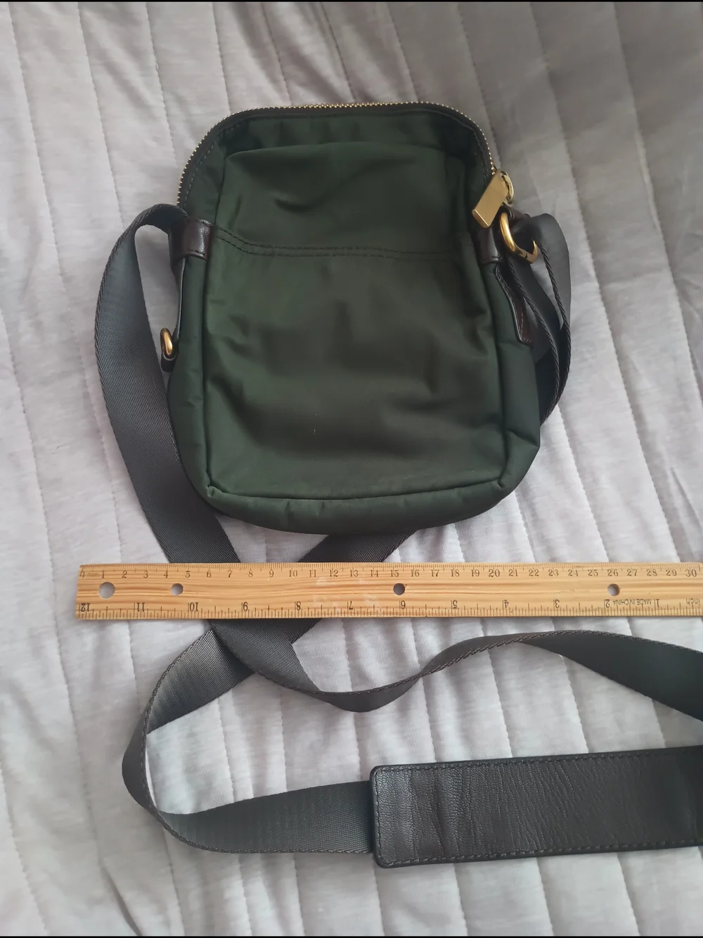 Michael Kors Brown Leather And Green Fabric  Crossbody Bag - Gold Hardware